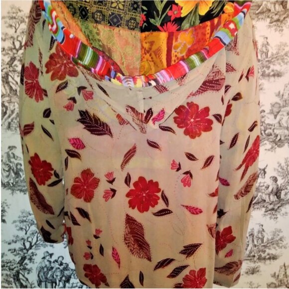 Vintage Patchwork‎ Art-to-Wear Hooded Jacket, Maximalist Chico's Travelers - Picture 6 of 14